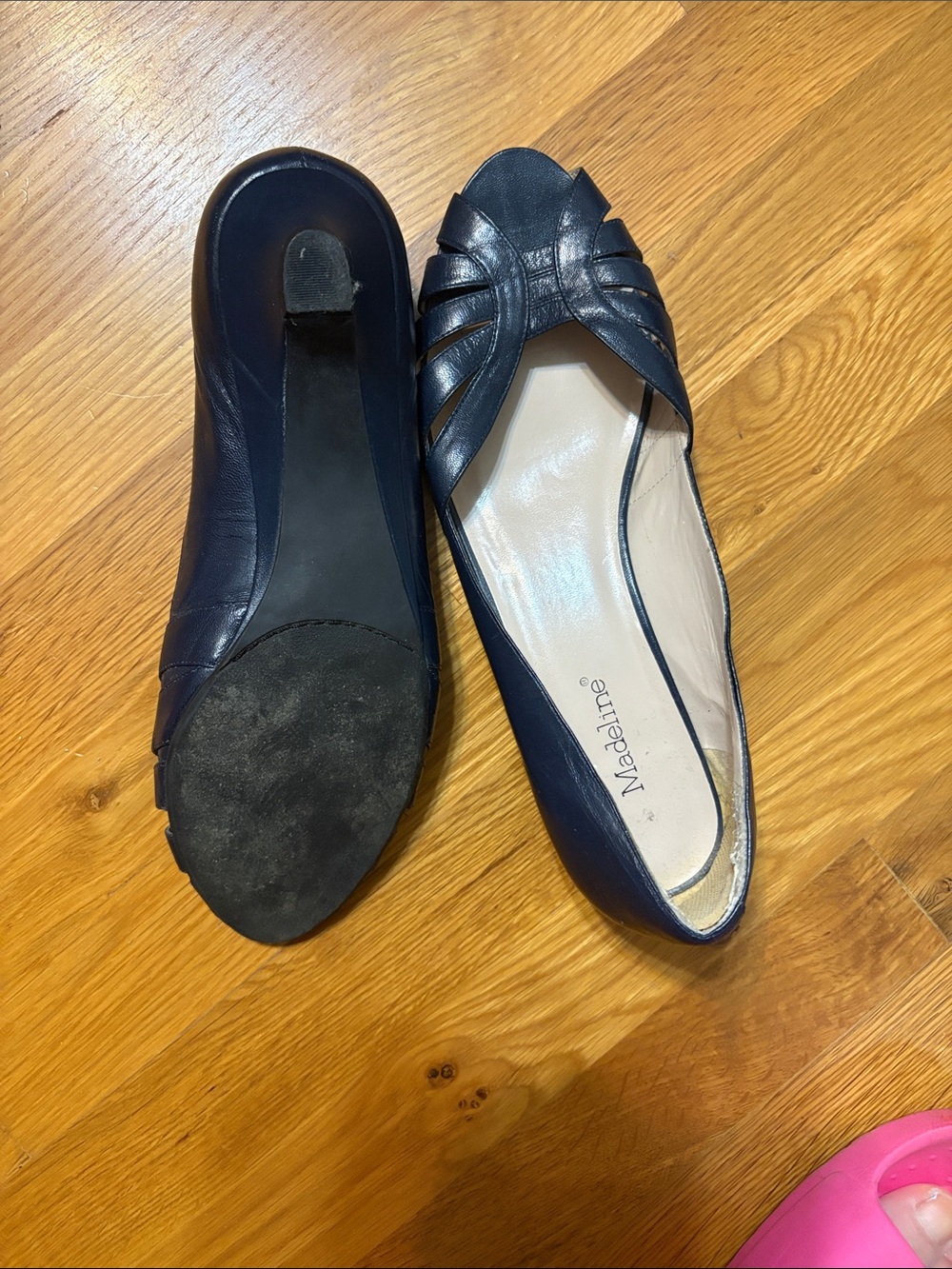 Madeline Navy Peep-Toe Strappy Flats - Picture 3 of 4